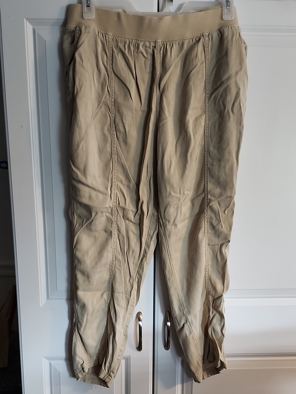 Womens Casual Elastic-Waist Khaki Pants